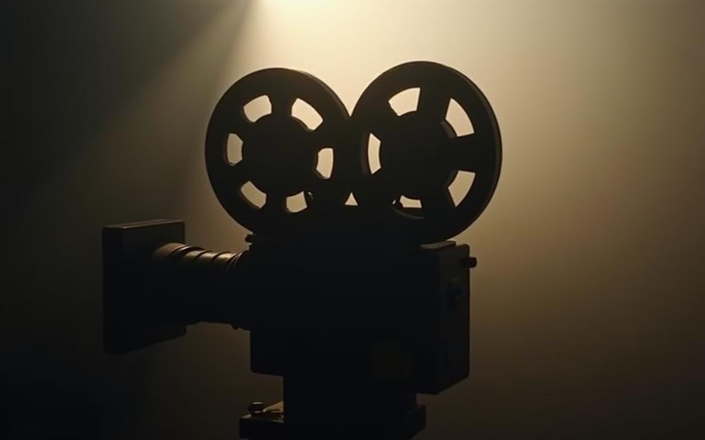 Vintage film camera silhouette overlay